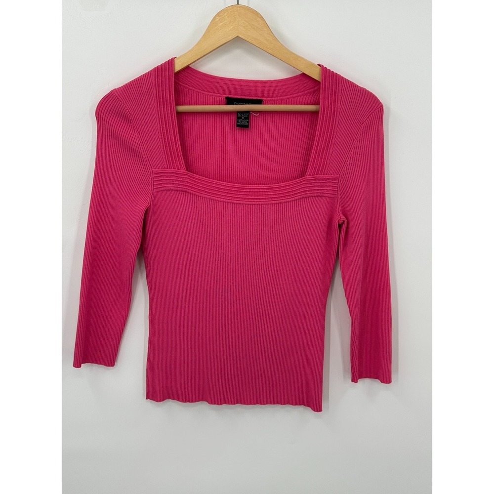 Pointelle Square Neck Knit Top Womens M Coquette Jewel Bright Flirty Classic